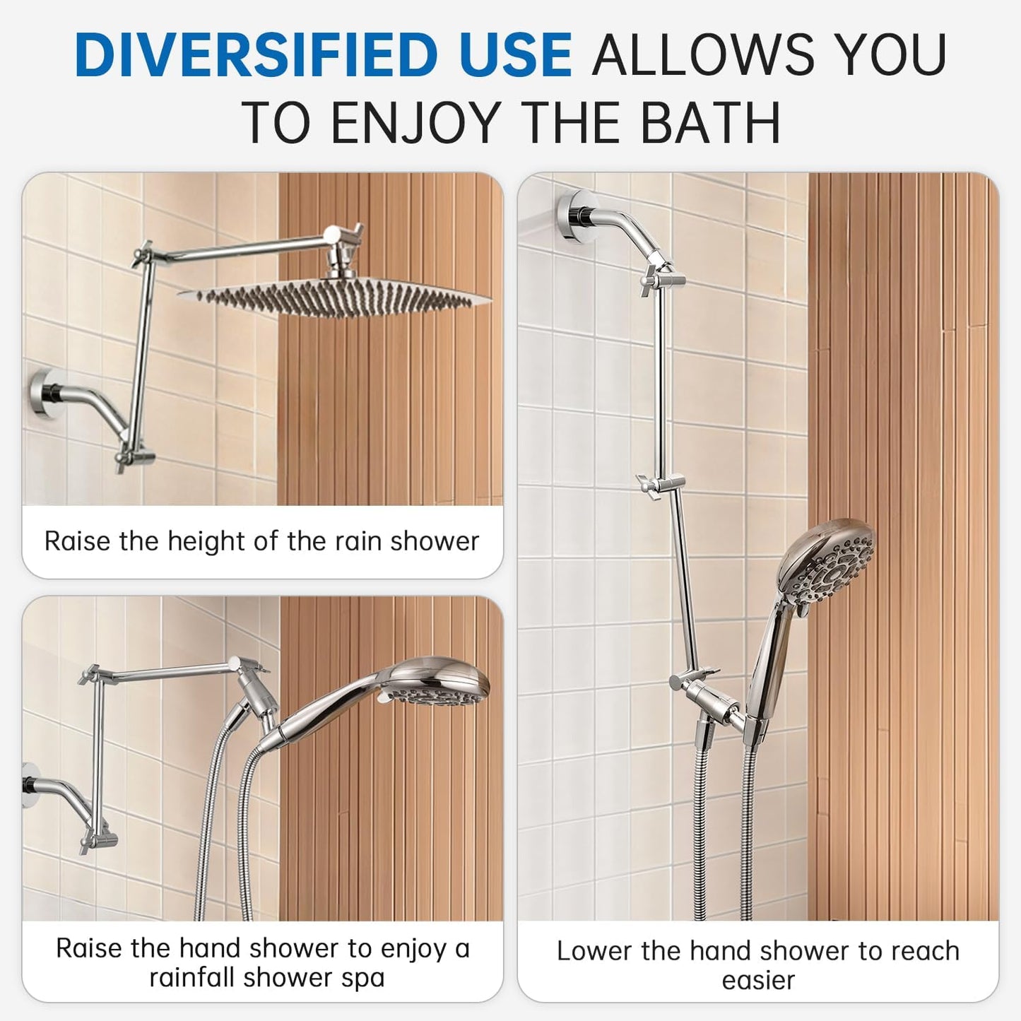 Extensor ducha latón 20pulg ajustable lluvia ascendente fijo cromo