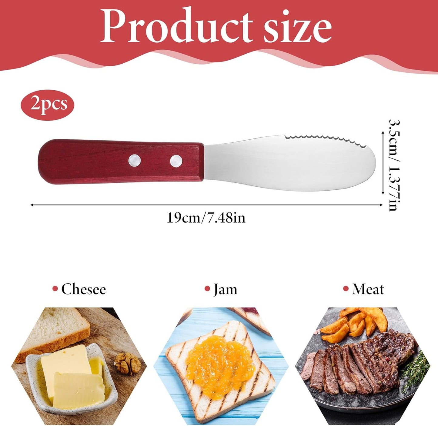 Cuchillo mantequilla acero inox mango madera color rojo