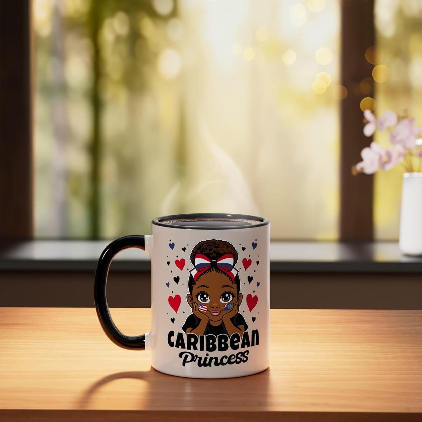 Taza cerámica Cute Montserrat Girl Caribbean Princess Montserratian Roots Negro/Blanco