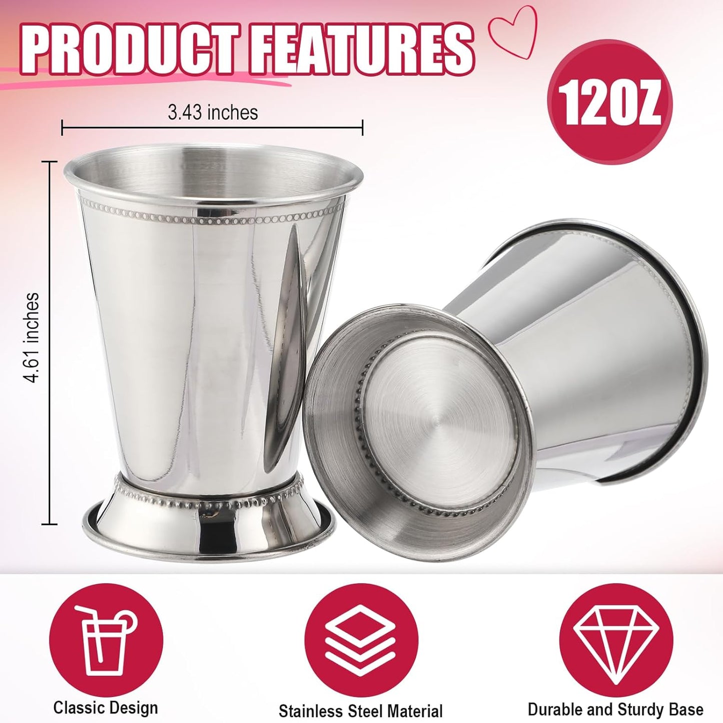 66 Vasos Derby Acero Inox 12oz Con Rosas Artificiales