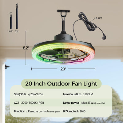Ventilador techo exterior 20pulg luz 6 velocidades reversible