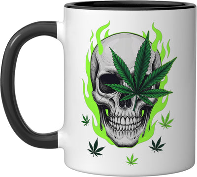 Taza cerámica Skull With Leaf Latino Stoner Vibes negra/blanca