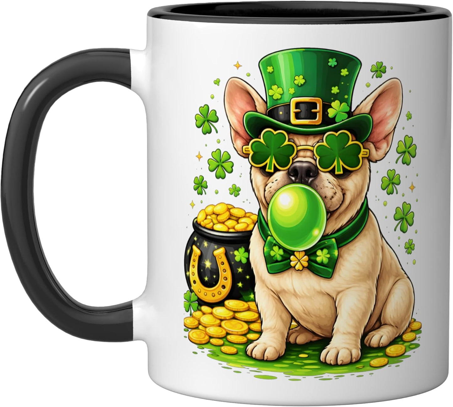 Taza cerámica de San Patricio para bulldog francés