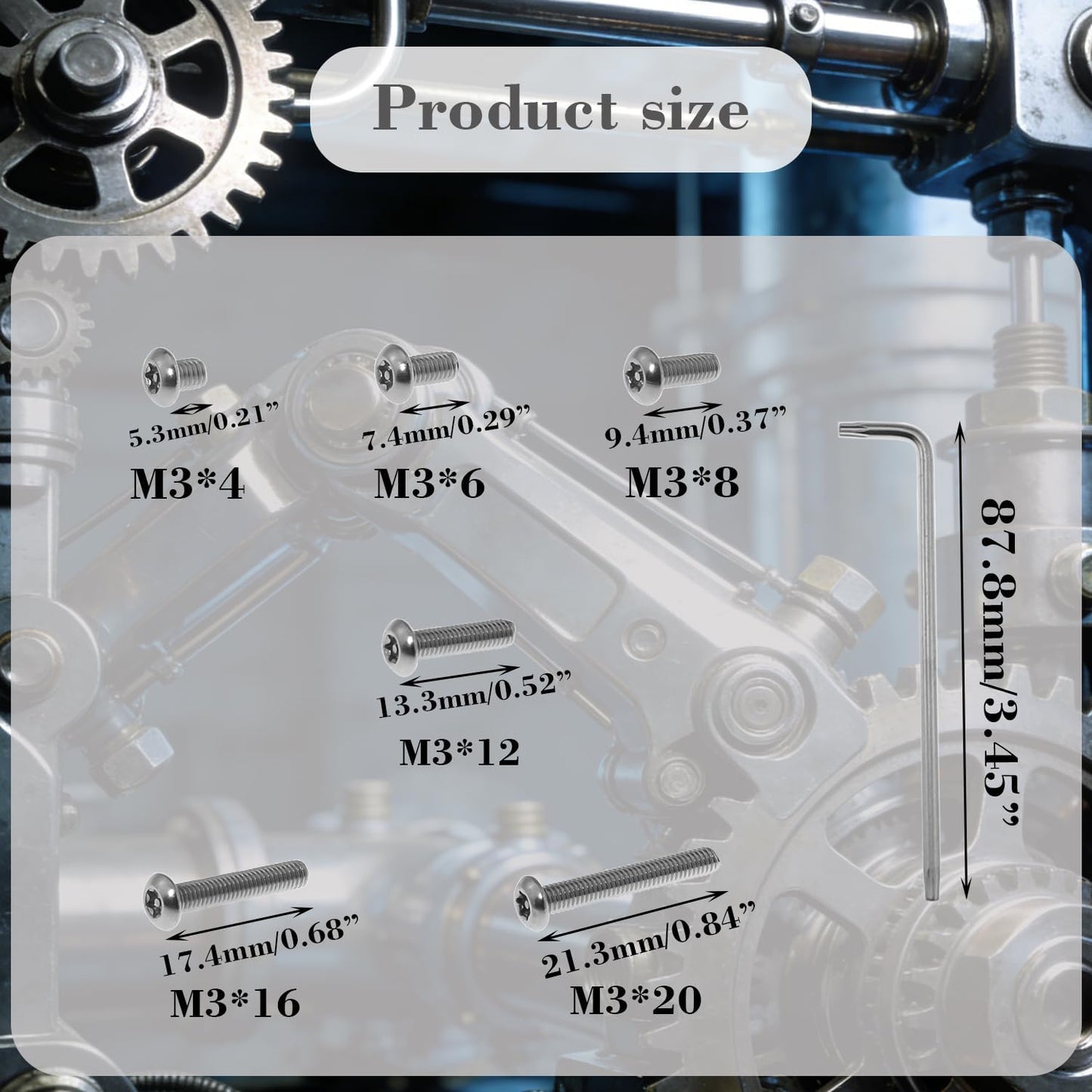 Set 111 Pzas tornillo acero inox T10 M3x4-20