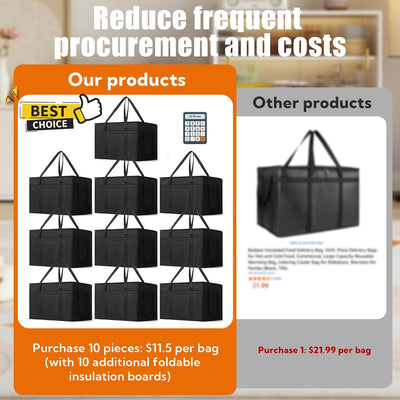 10 Bolsas Térmicas XXXL Plegables Entrega Pizza Catering
