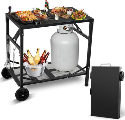 Carrito parrilla con ruedas mesa plegable negro mango plateado