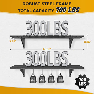 2 Estantes Garaje Pared 1x4pies Hierro 700lb con 4 Ganchos