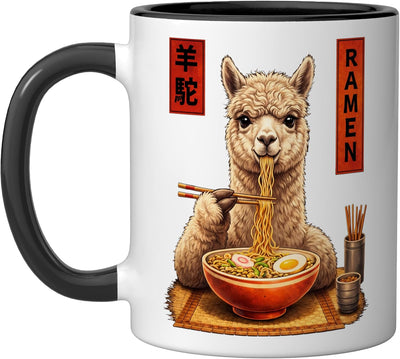 Taza Cerámica Alpaca Ramen Anime Kawaii Negro/Blanco