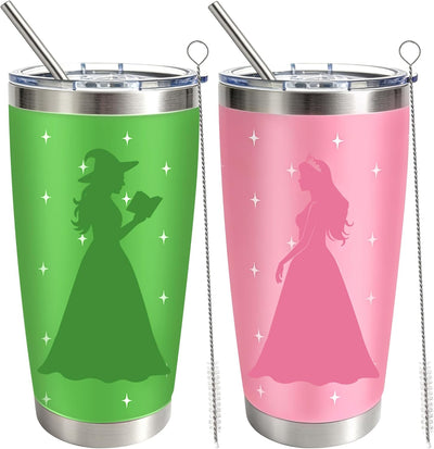 Tumbler regalo rosa y verde 20 oz con tapa y pajilla para mujer