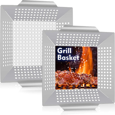 Cesta parrilla 8pulg set 2 acero inox para verduras y brochetas