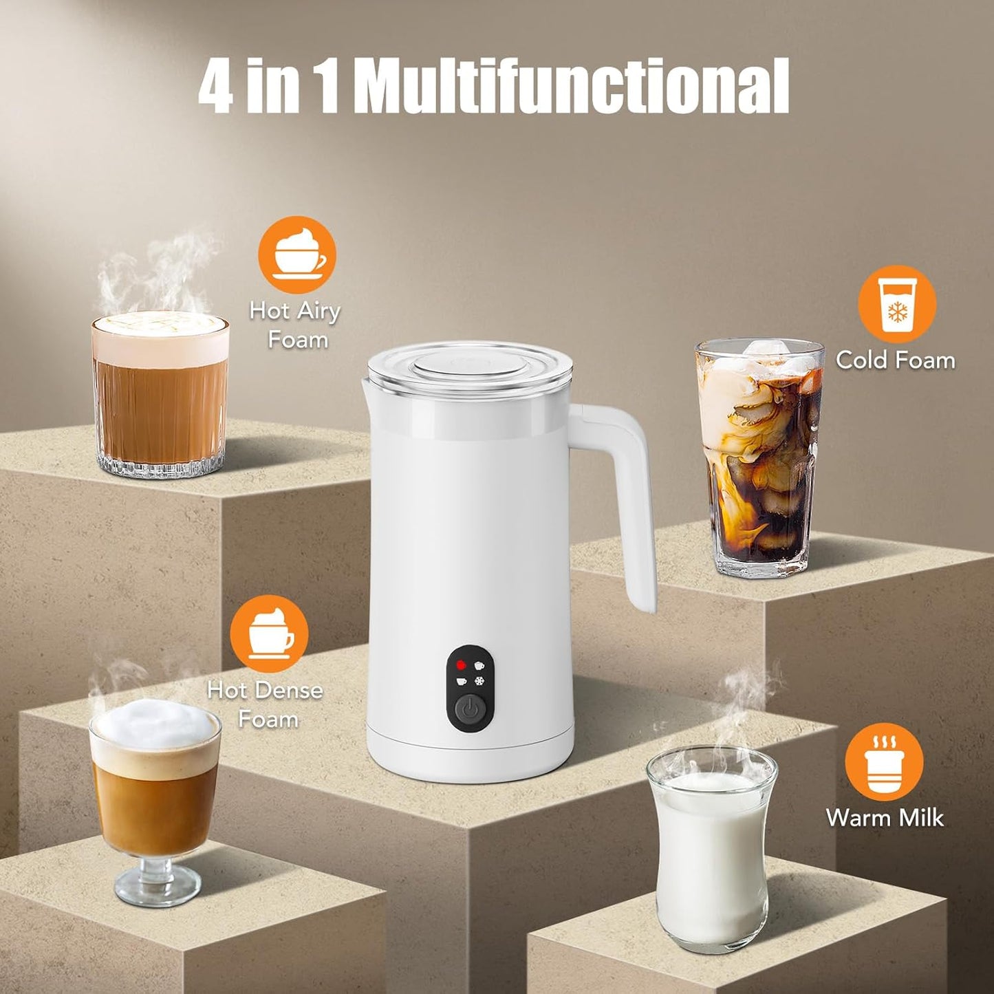 Espumador Leche 4en1 13.5oz para Café Latte Cappuccino