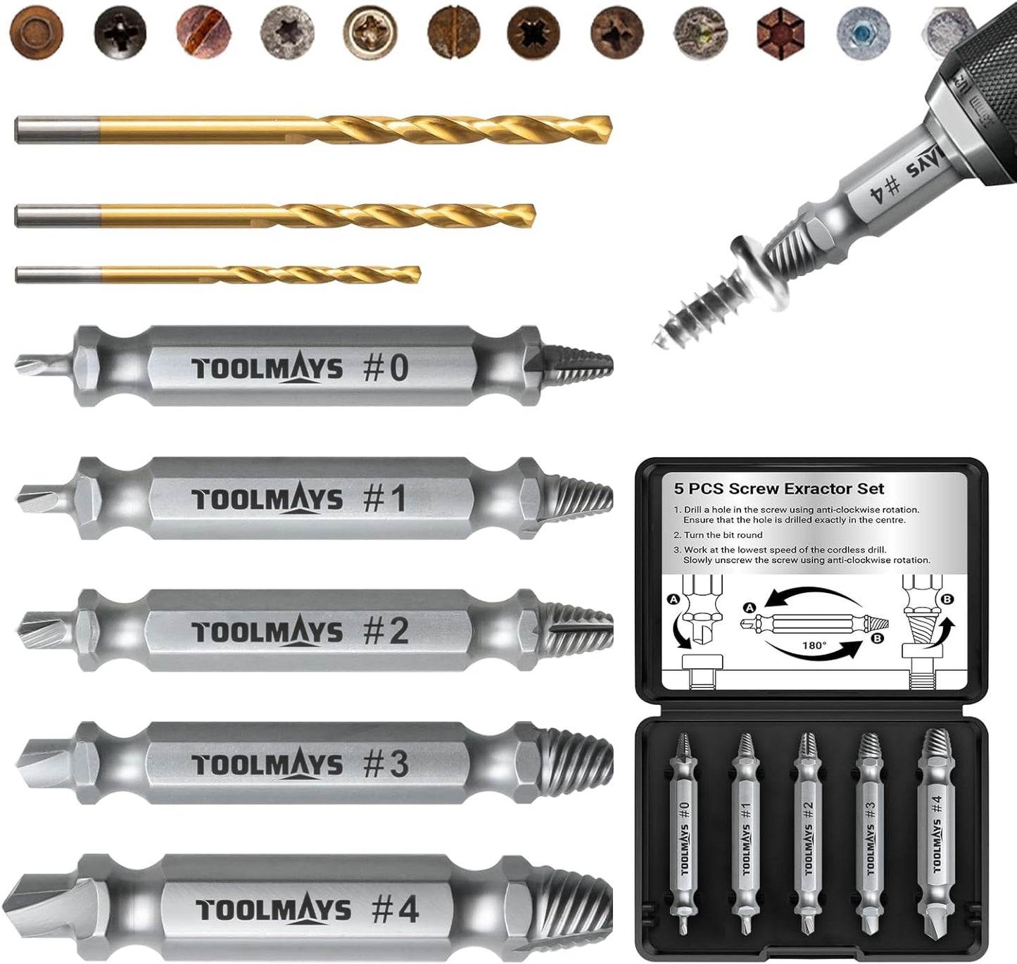 Set 5 Extractor S Dañados HSS 4241 Con 3 Brocas Giro