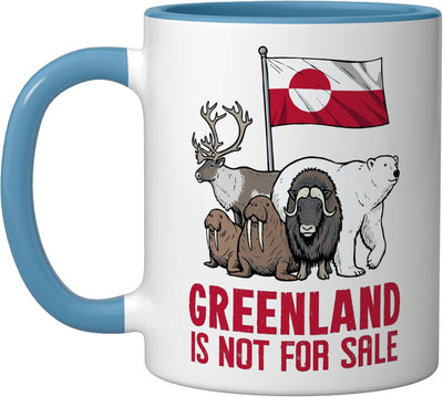 Taza cerámica Greenland con bandera y animales azul/blanco