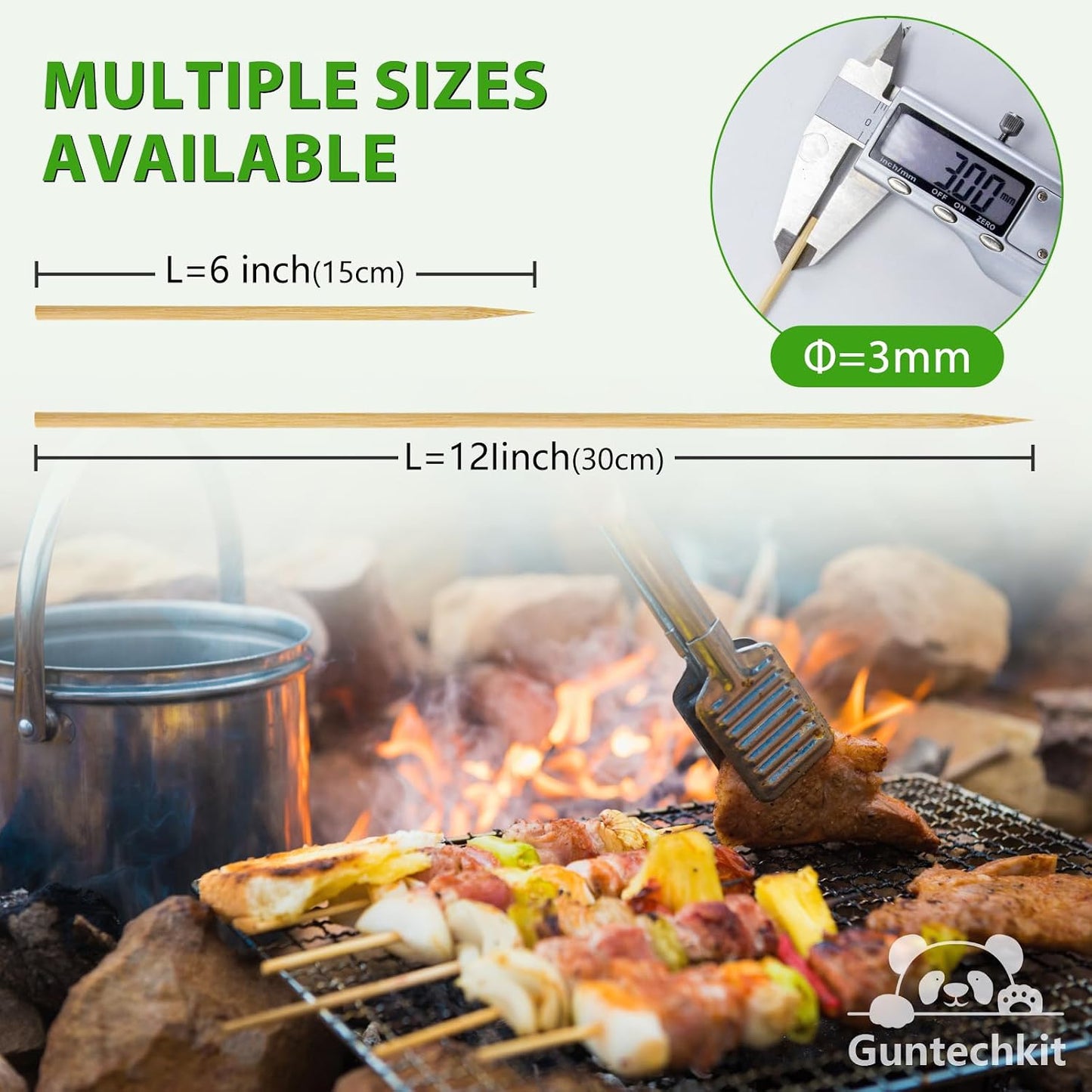 300 Brochetas Madera 6pulg para Kabob Frutas Barbacoa