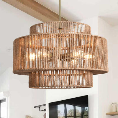 Lámpara araña ratán 23.62pulg 6 luces bohemia comedor