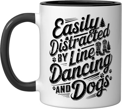 Taza de cerámica con frase de perros bailando line dance negro/blanco