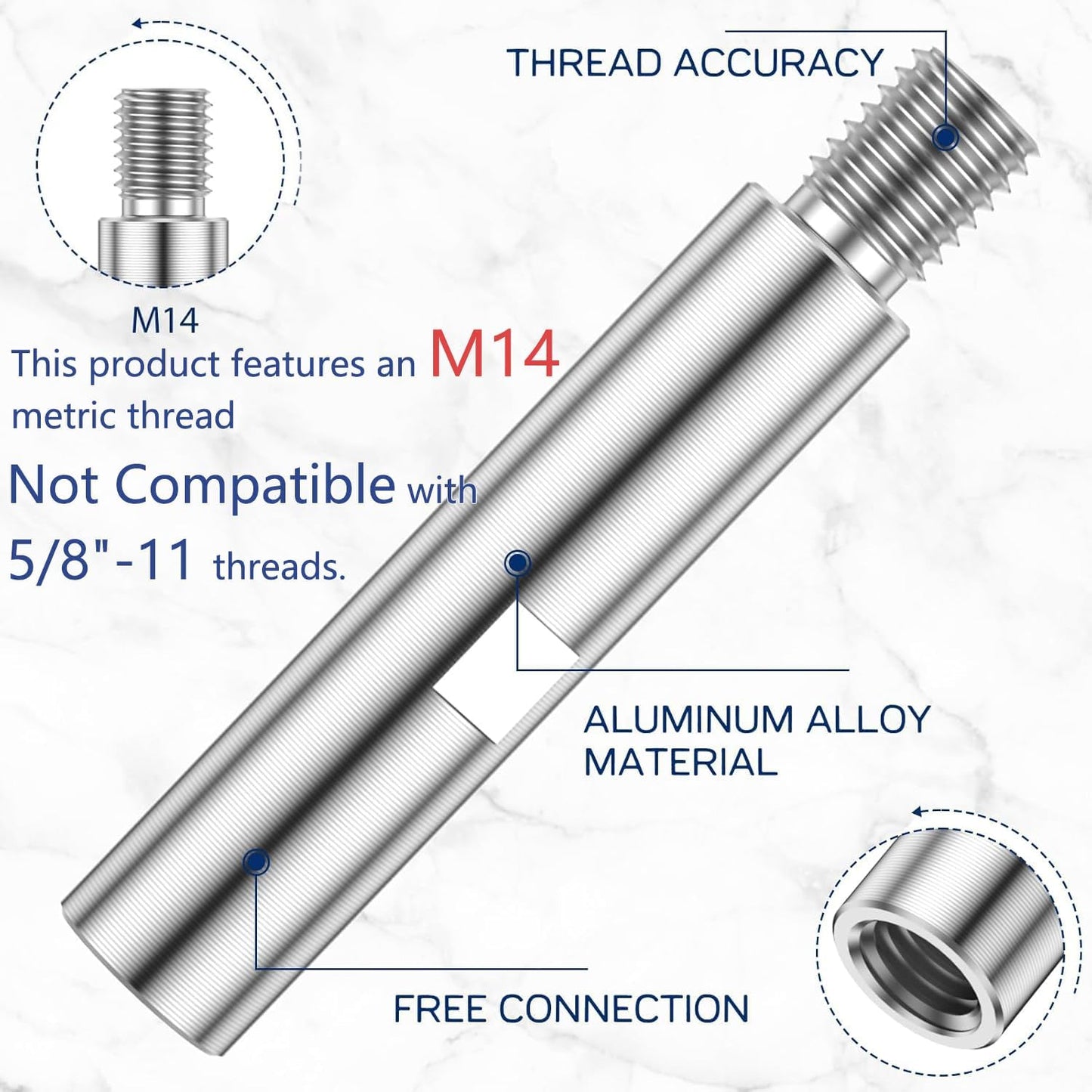 Set 9 Varillas Extensión Aluminio M14 para Amoladora Angular