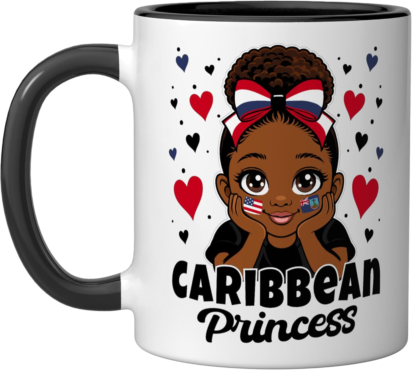 Taza cerámica Cute Montserrat Girl Caribbean Princess Montserratian Roots Negro/Blanco