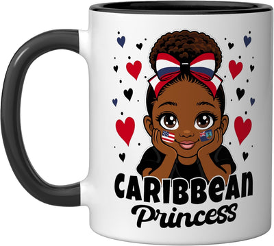 Taza cerámica Cute Montserrat Girl Caribbean Princess Montserratian Roots Negro/Blanco