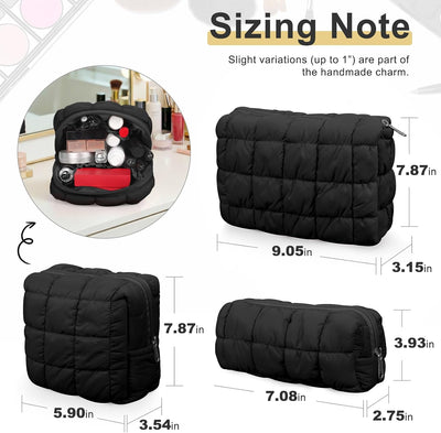 Set 3 bolsas maquillaje viaje cosméticos algodón acolchado