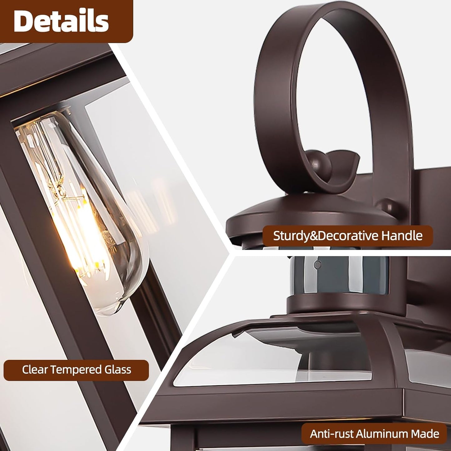 Luces exteriores sensor movimiento bronce aceitado IP65 paquete 2