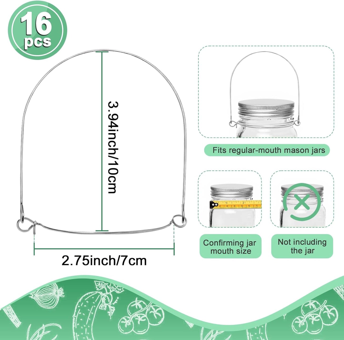 Paquete de 16 perchas de acero inoxidable con mango para tarros de masón