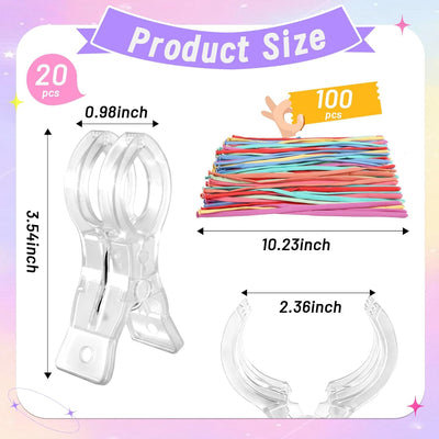 Paquete 20 Clips Globos 100 Globos Largos 3.5pulg Plástico