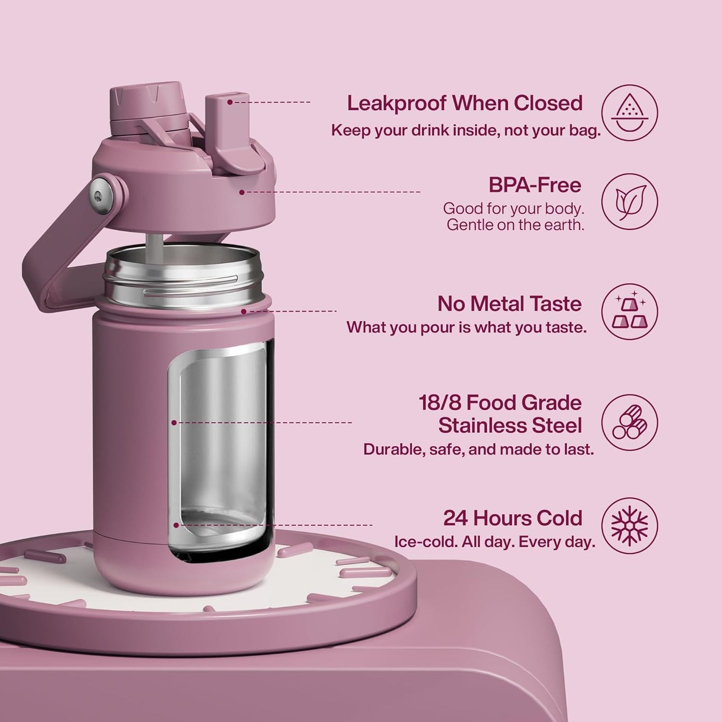 Botella de agua aislada sin BPA con popote doble para niños