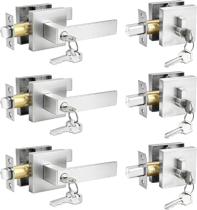 Juego 3 cerraduras puerta níquel cepillado con cerrojo
