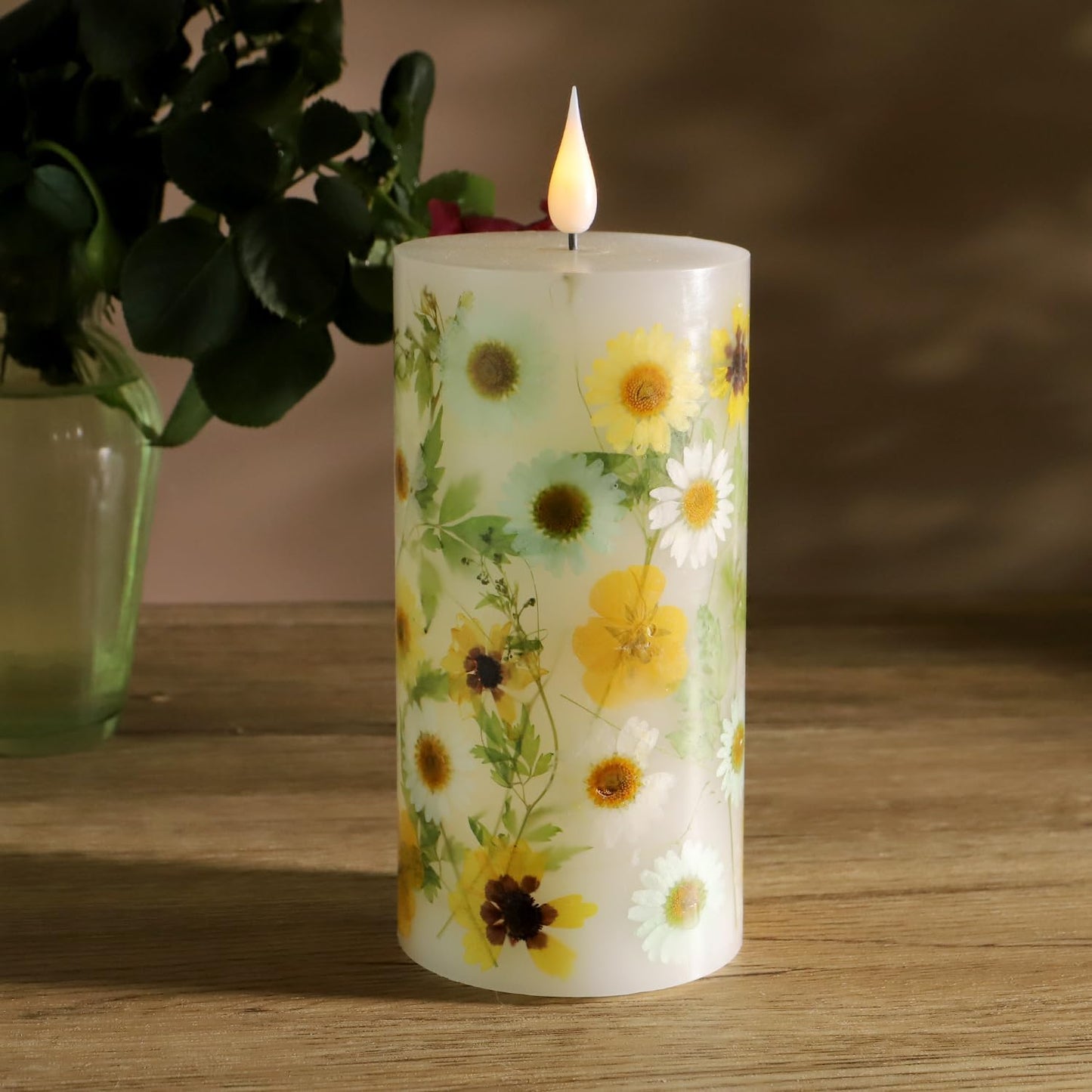 Velas pilar LED floral control remoto temporizador ajustable