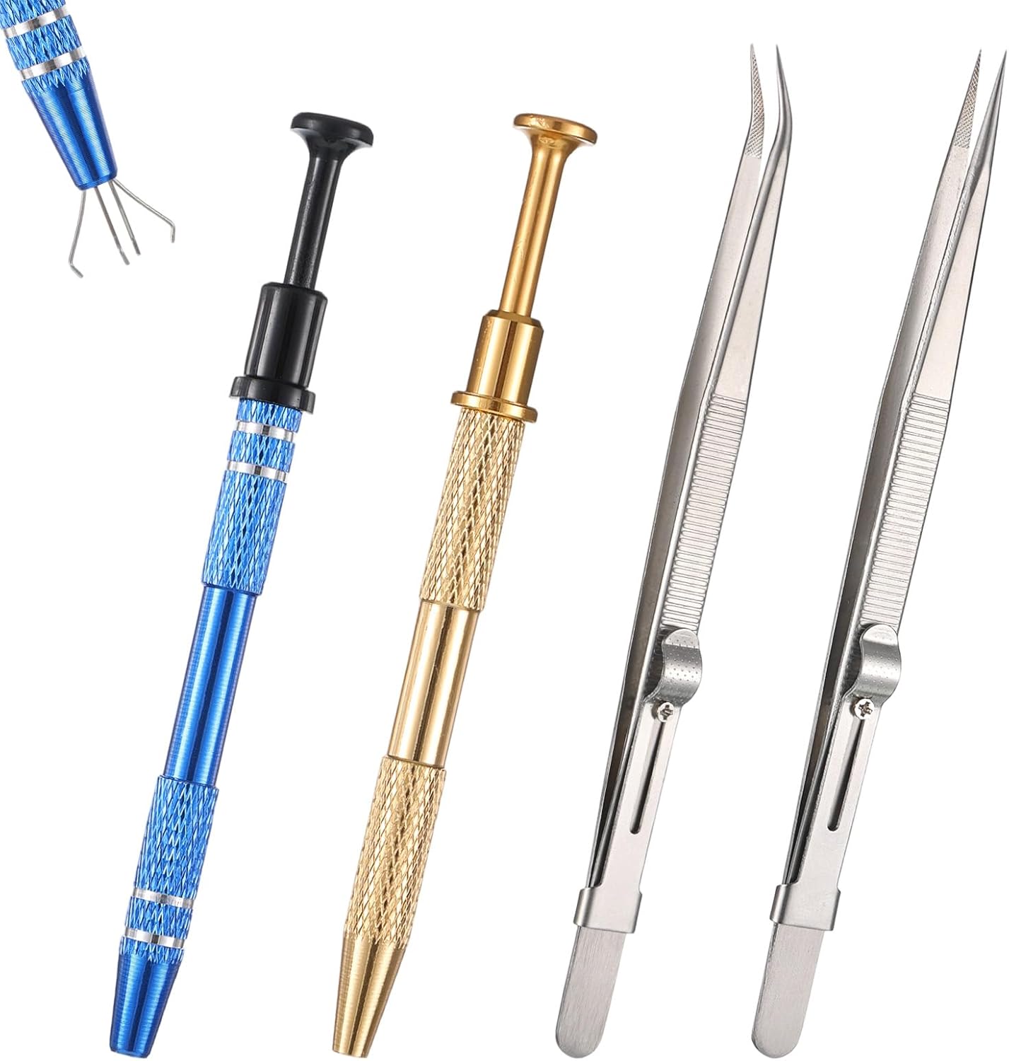4 Pinzas Acero Inox Antiderrap Joyería Profesional