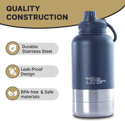 Botella agua 32oz acero inox 3en1 para humano y mascota con cuencas