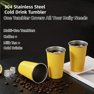 Set 4 Vasos Acero Inox Apilables Reutilizables Amarillo