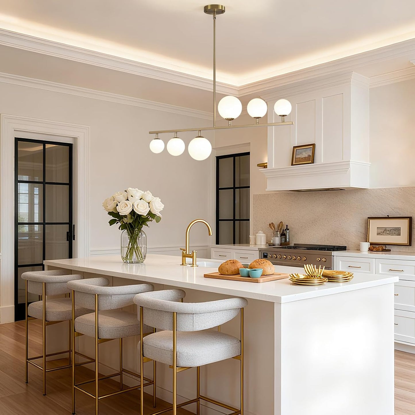 Candelabro Sputnik 6 luces latón dorado para isla cocina
