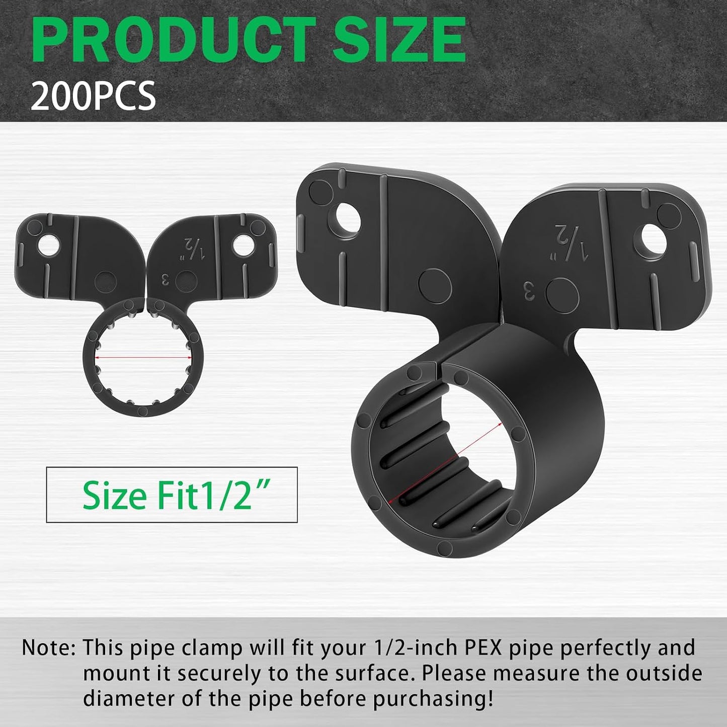 200 Abrazaderas Tubo Pex 1/2pulg para Pex Cobre Cpvc Negro