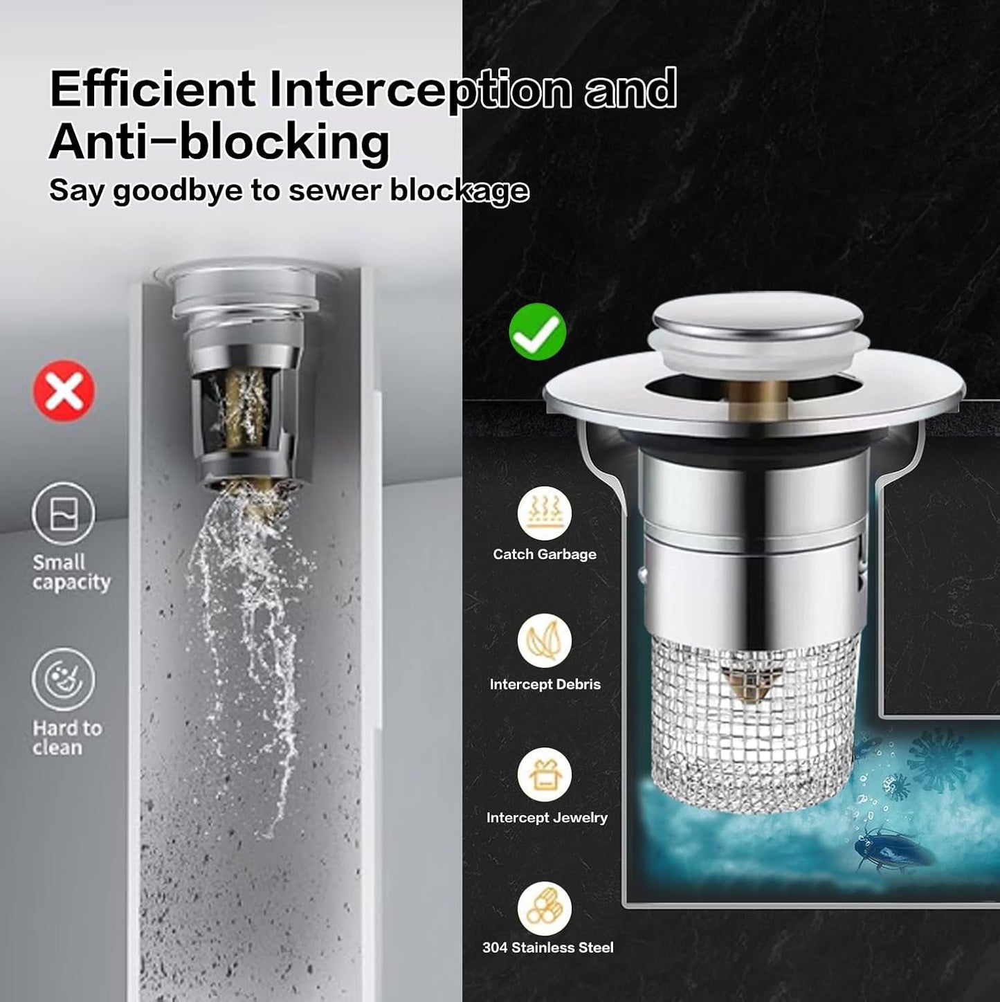 Colador drenaje baño desplegable acero inox extraible