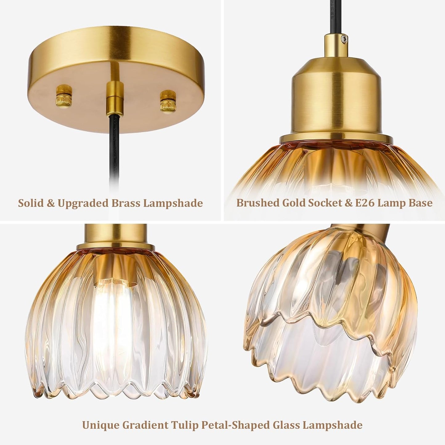3 Lámparas colgantes tulipán cristal latón cocina dormitorio