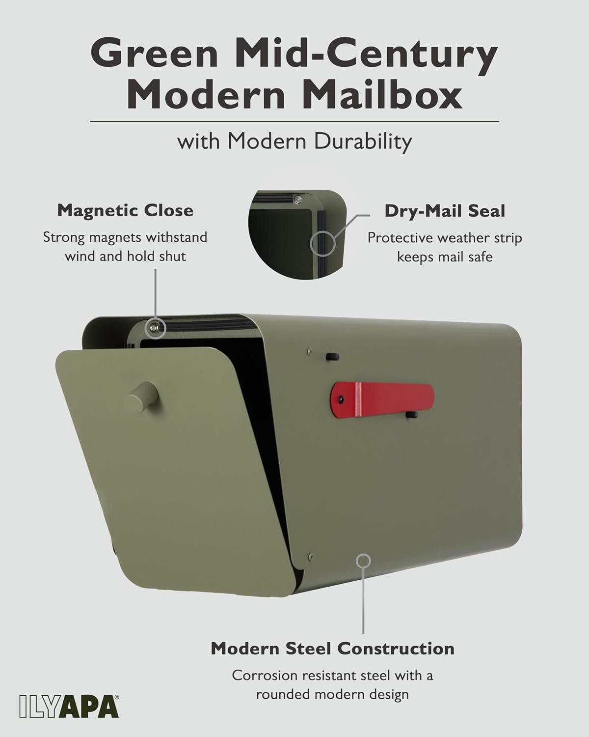 Buzón metal verde bisagras acero inox puerta magnética