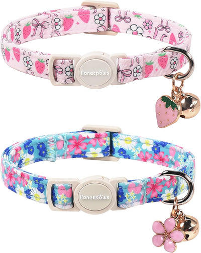 2 Collares Algodón Gato Hebilla Lazo Flor Colgante Ajustable