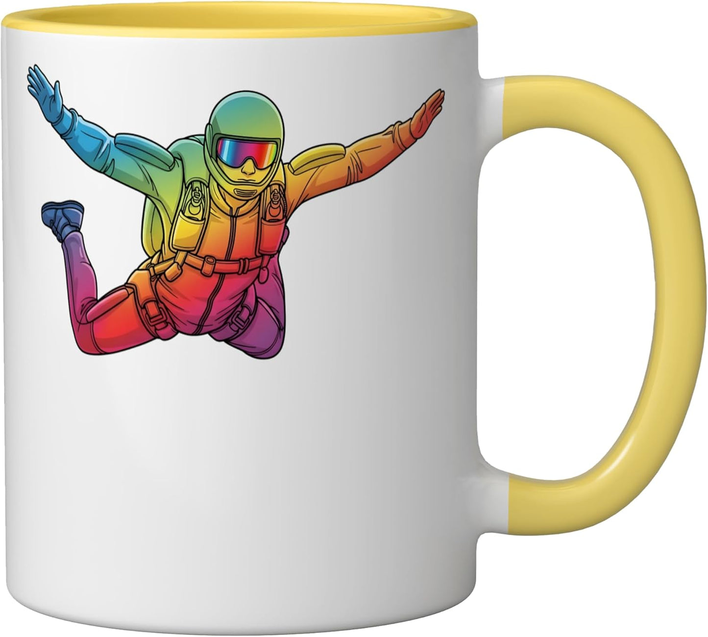 Taza de cerámica paracaidismo arte skydive amarillo/blanco