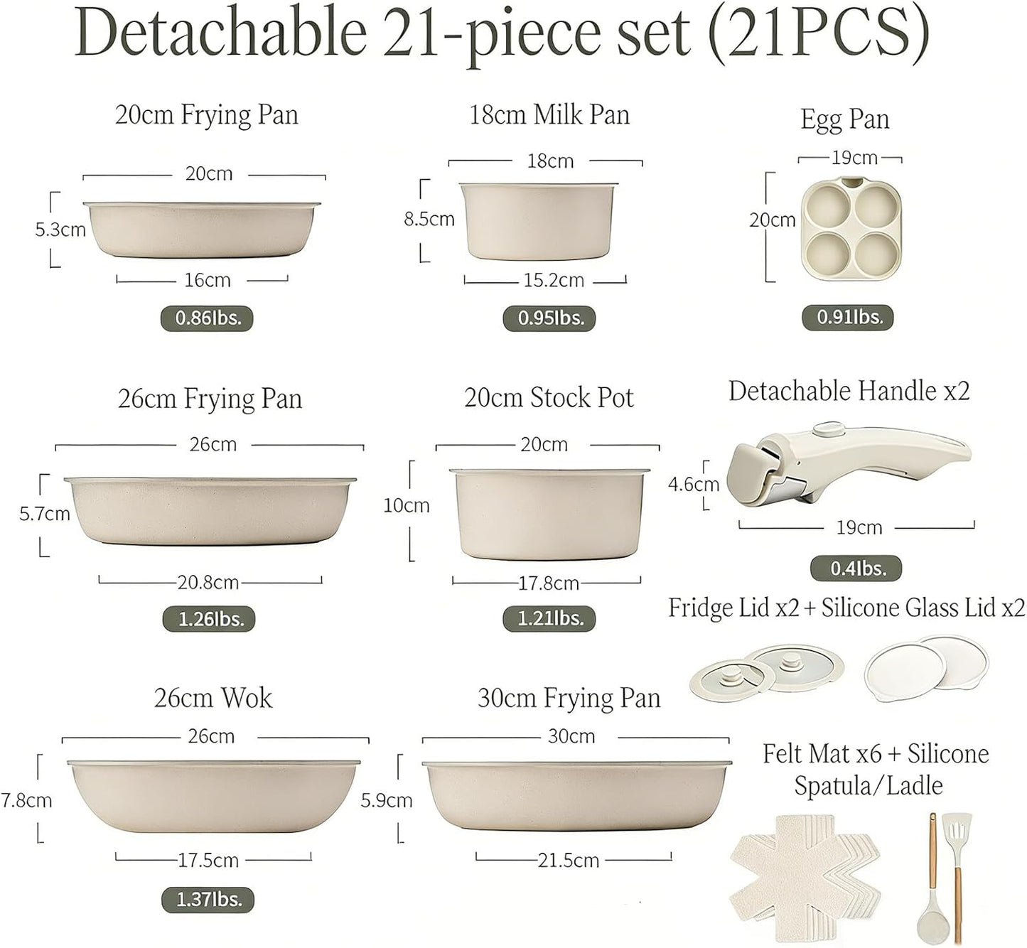 Set 21 Pzas Utensilios Cerámica Antiadherente Inducción