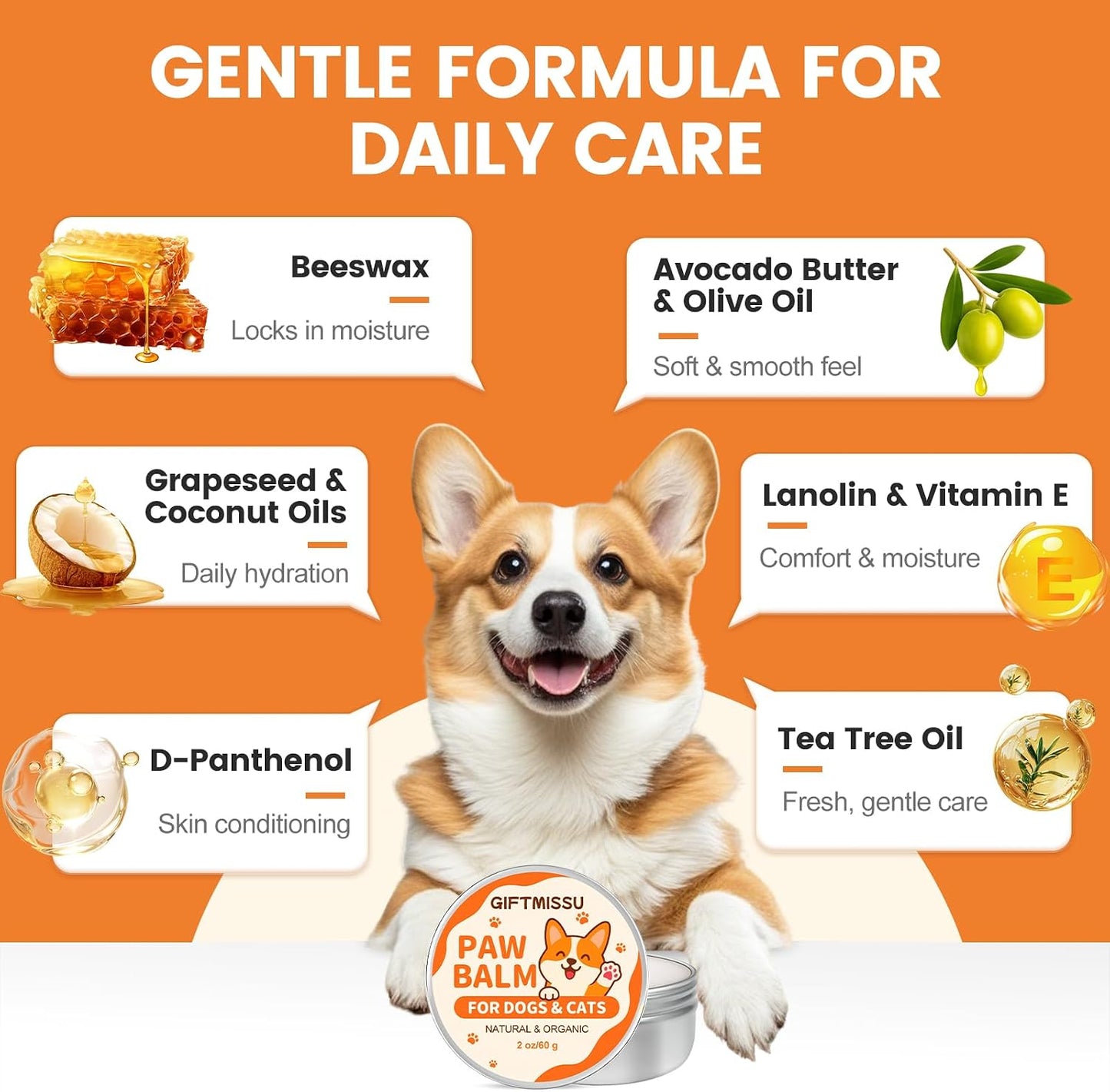 Bálsamo para patas de perros y gatos con mantequilla de aguacate