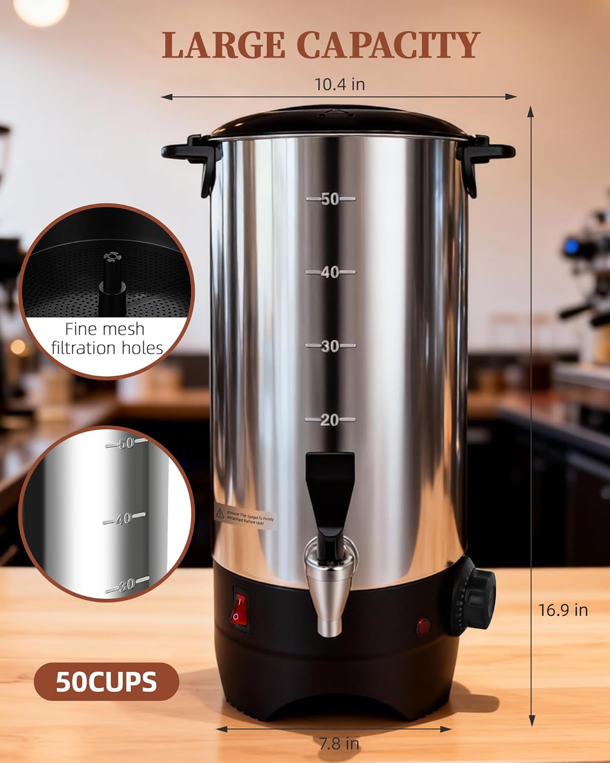 Urna café 50 tazas 1500W para eventos y catering
