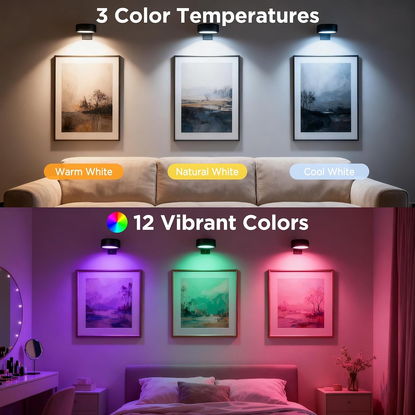 4 Luces Pared Inalámbricas LED RGB CCT Control Remoto