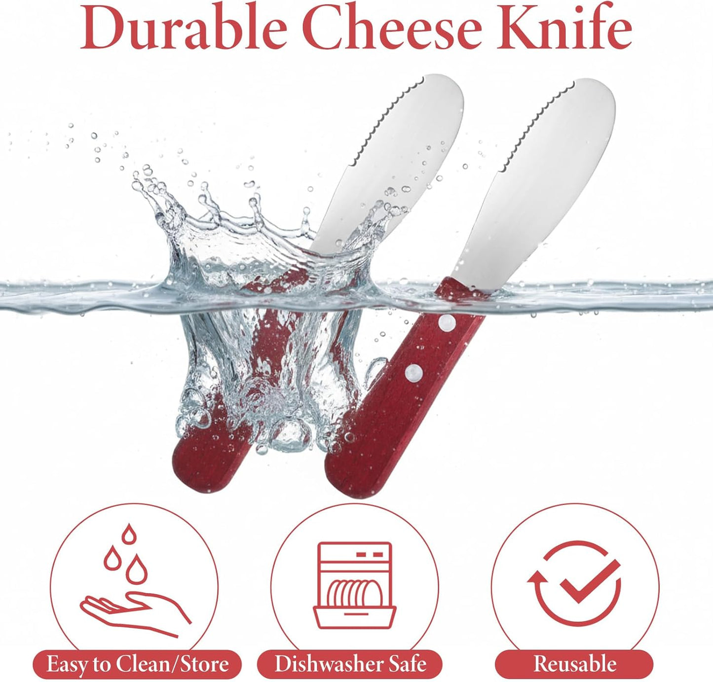 Cuchillo mantequilla acero inox mango madera color rojo