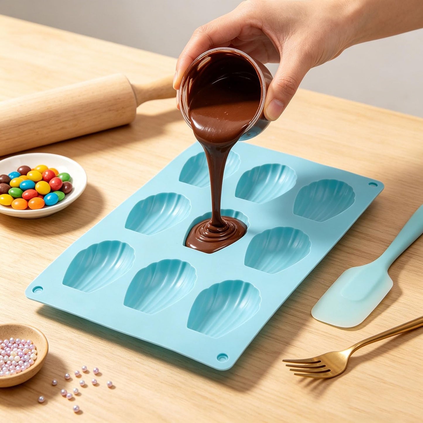 9 Moldes Silicona Madeleine para Galletas Francesas