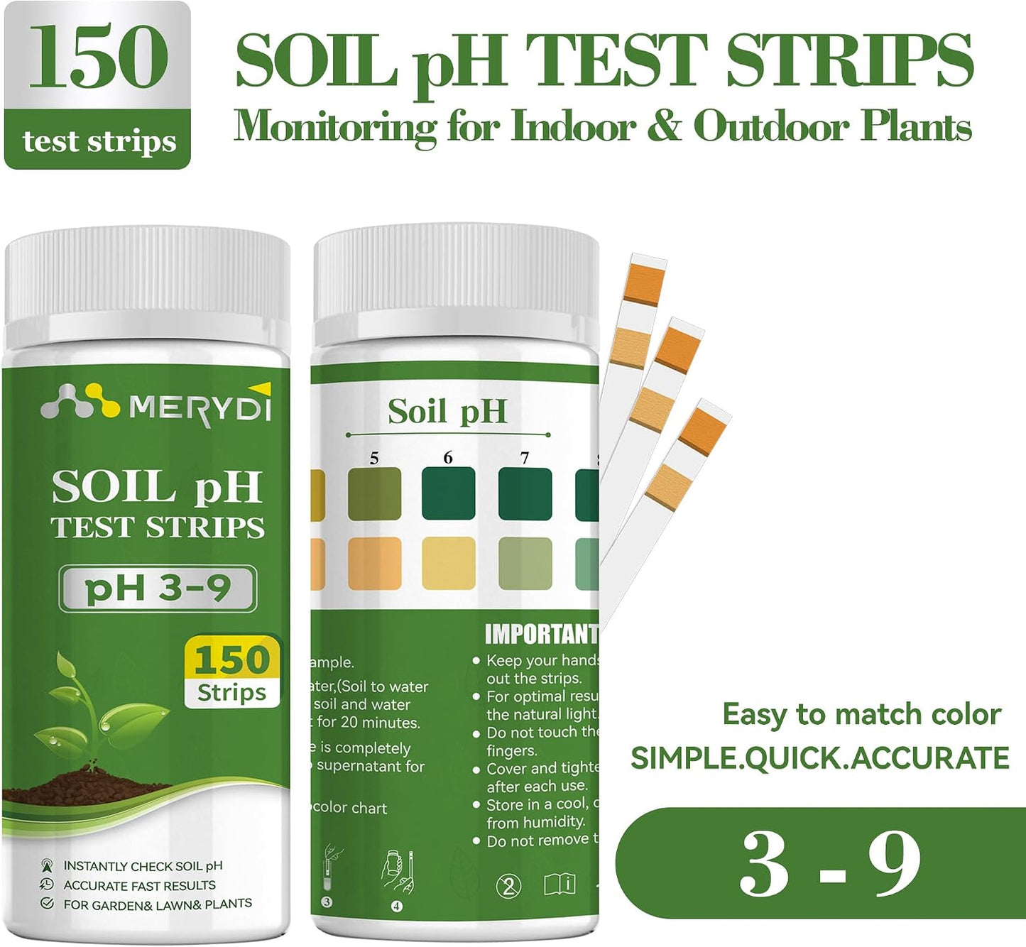 Kit prueba pH suelo 150 tiras rango 3-9 jardín plantas