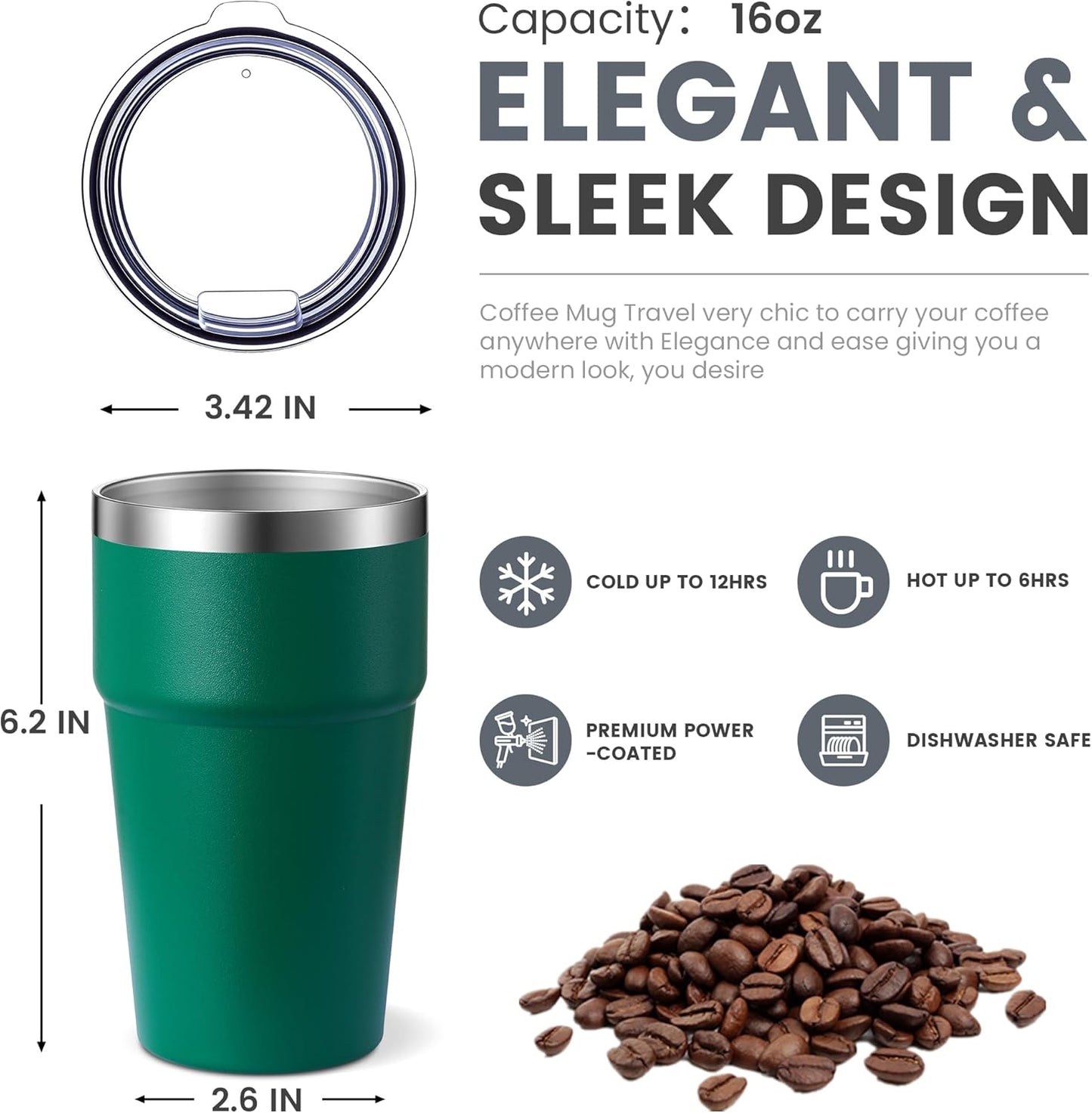 Vaso acero inox doble pared 16oz con tapa café