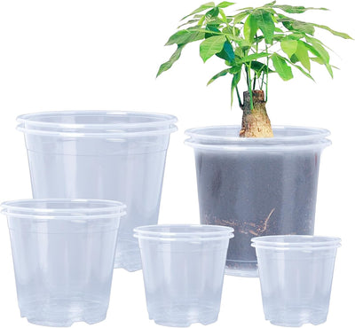Macetas plástico transparente con drenaje 3.5-6.7pulg 10 pzas