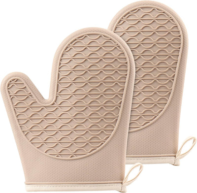 Guantes de horno de silicona resistente al calor para manos normales y pequeñas Kahki
